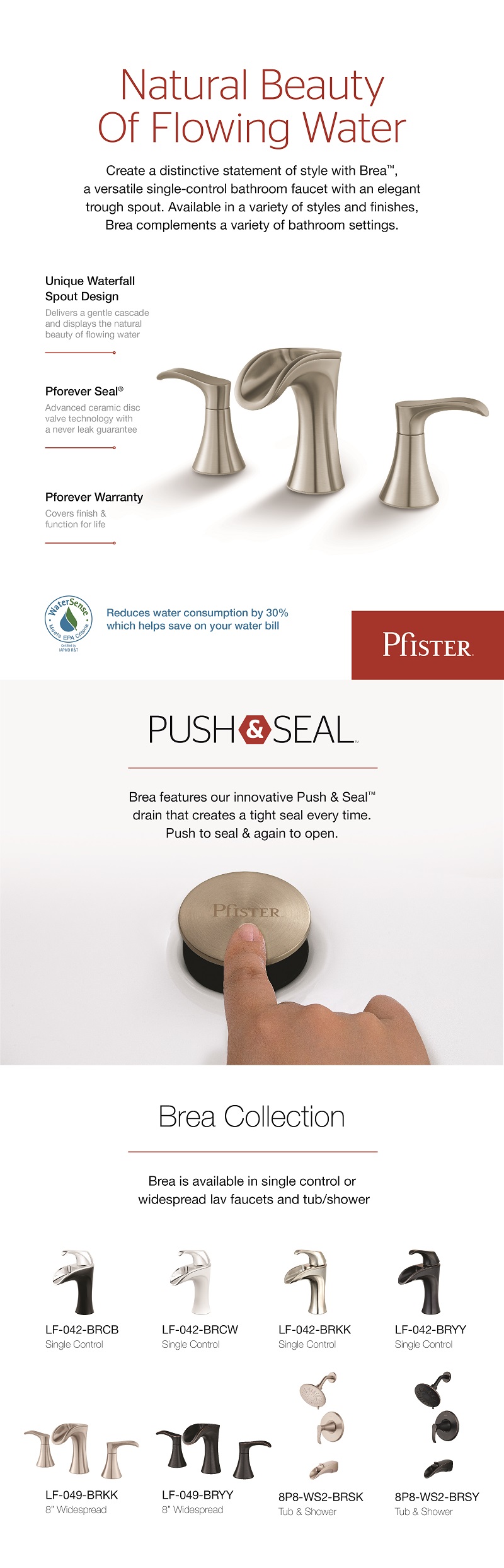 Pfister Brea 8 in. Widespread 2Handle Waterfall Bathroom Faucet in